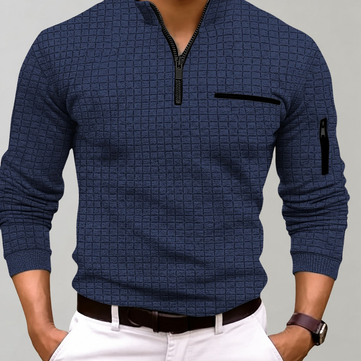 Sweatshirt für Herren mit Reißverschluss und Brusttasche - Langarm, enger Schnitt