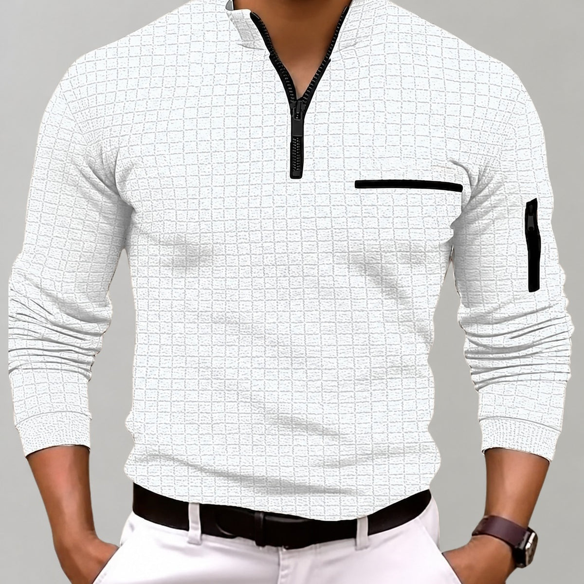 Sweatshirt für Herren mit Reißverschluss und Brusttasche - Langarm, enger Schnitt