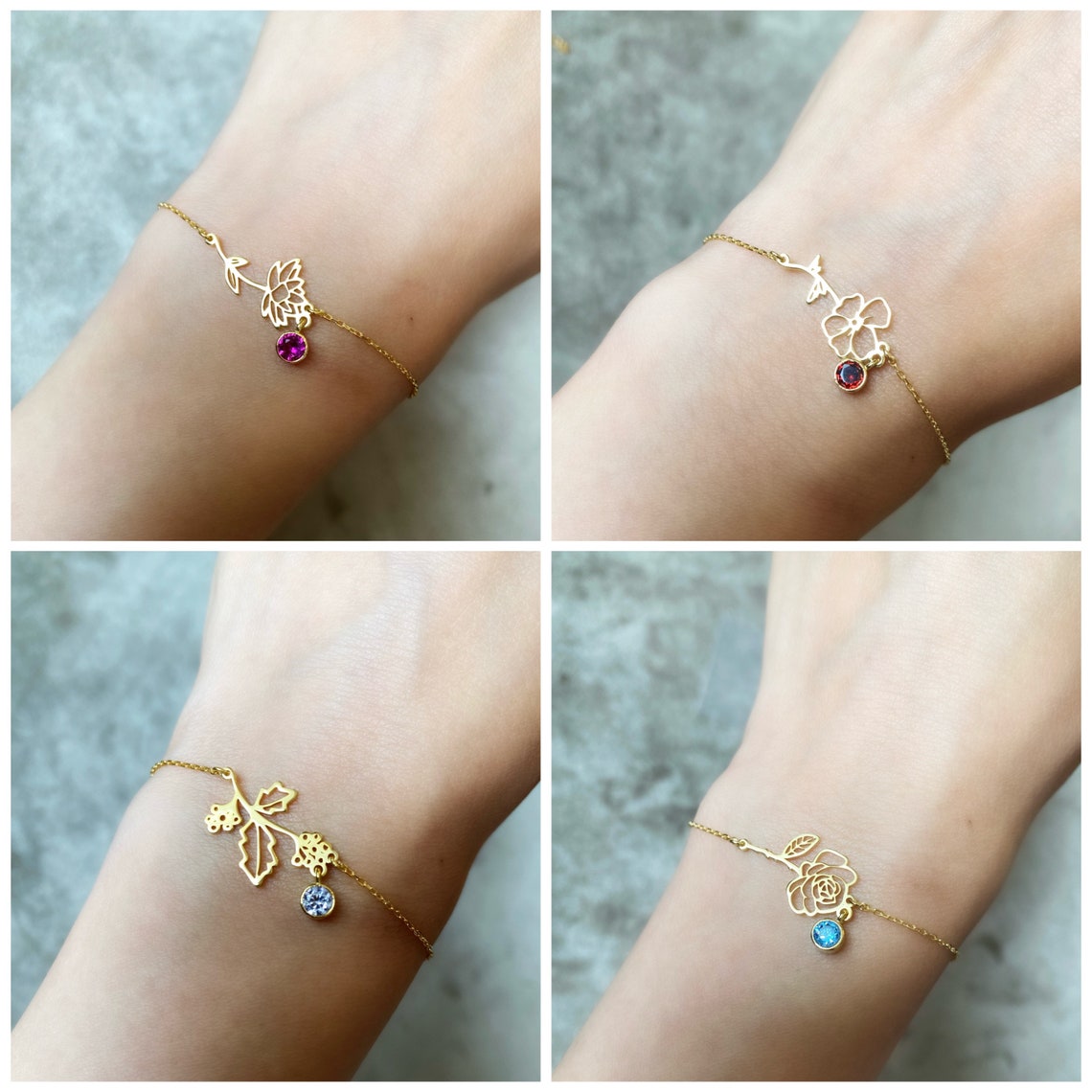 Armband mit Geburtsblumen - Armband mit Geburtssteinen