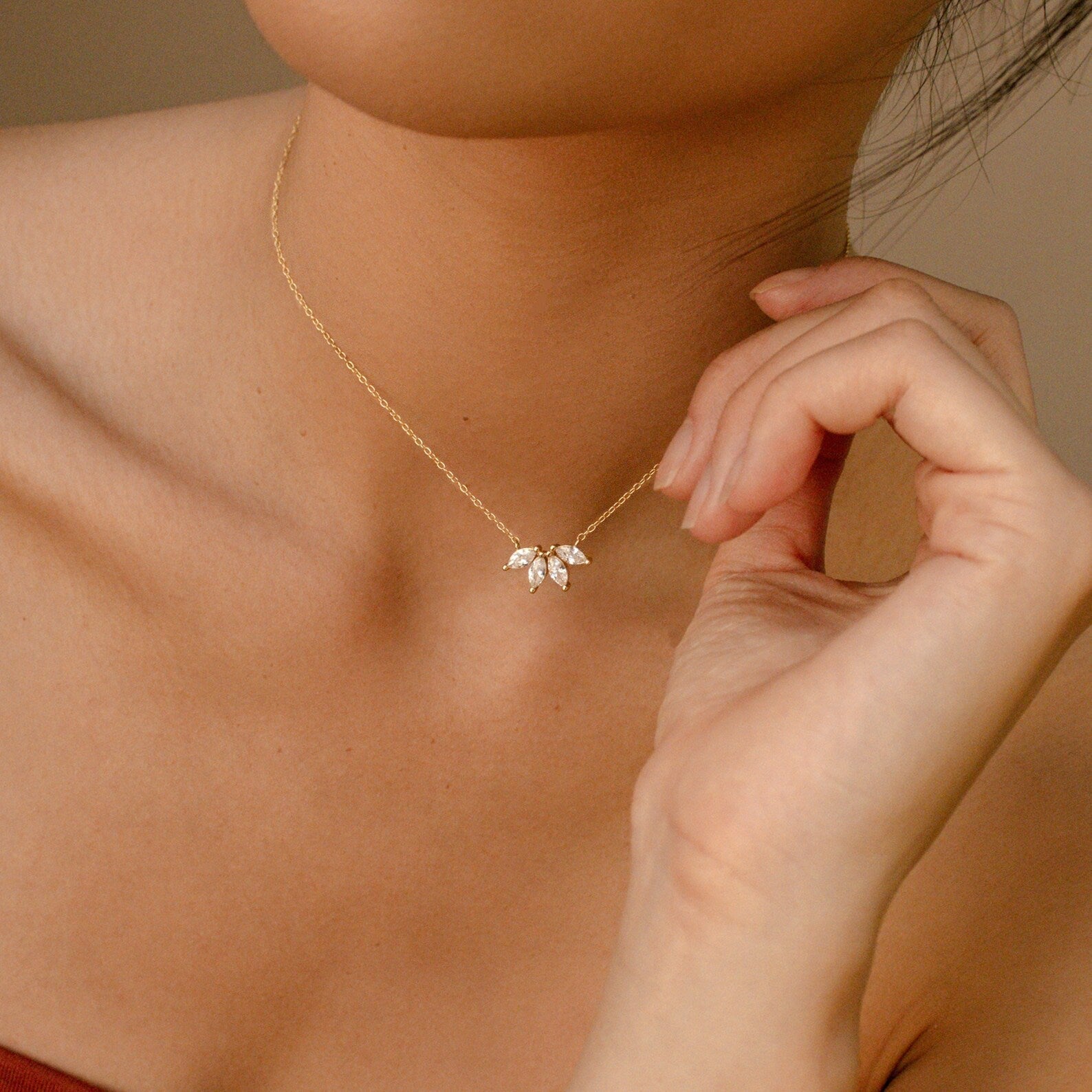 Halskette mit Marquise-Diamanten - Marquise-Steineinsatz