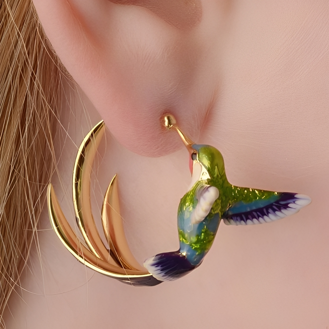 Wendy – Vintage Emaille Kolibri Ohrringe