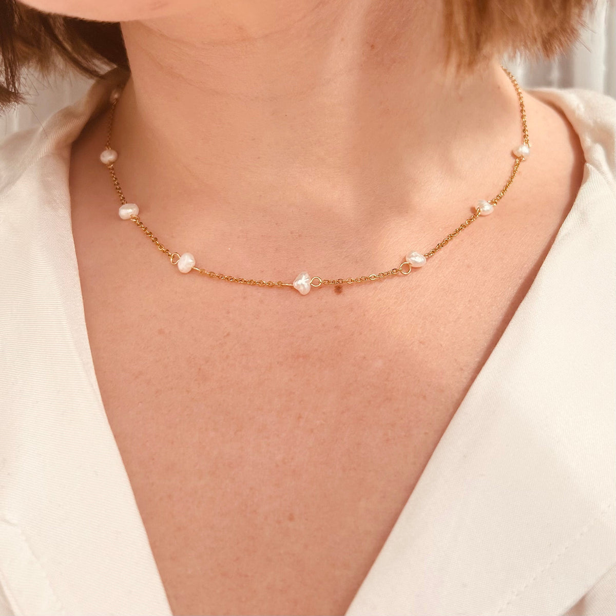Goldene Perlenhalskette - Alltagskette