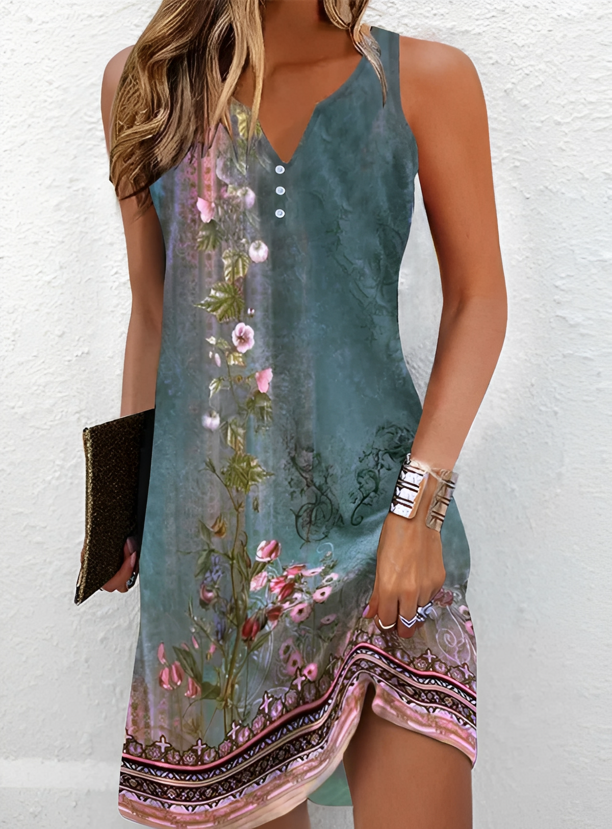 Henie - Mini-Kleid ohne Ärmel mit Blumenmuster für Frauen