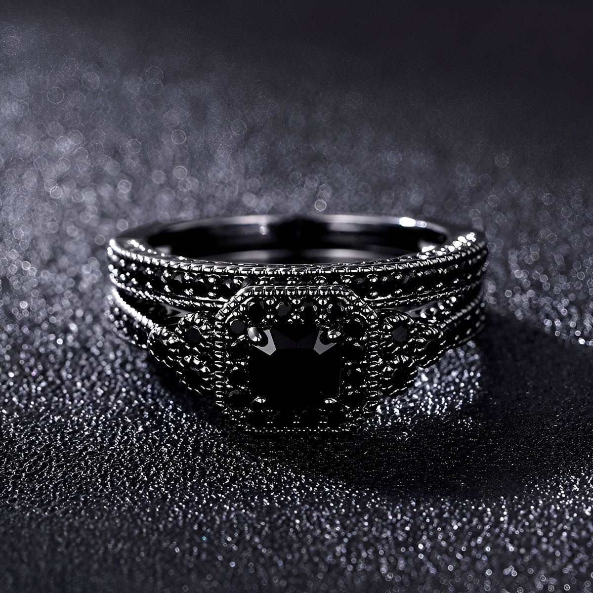 Adrian – Vintage-Ring-Set in Schwarz