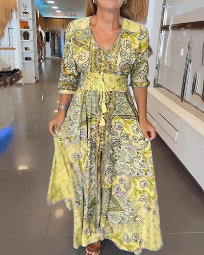 Jasmin - Elegantes Kleid mit V-Ausschnitt und Druck für Frauen