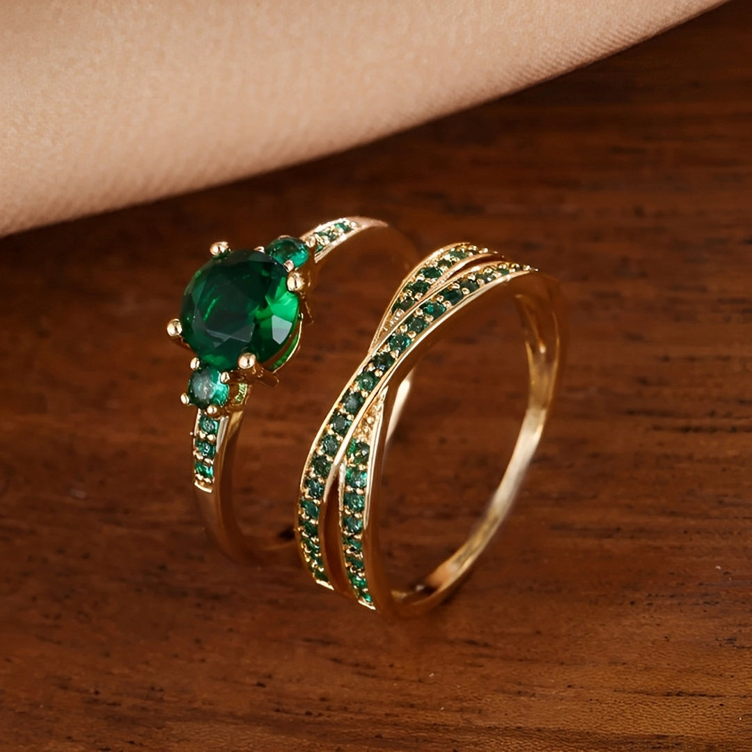 Ivy – Ring-Set mit grünen Kristallen