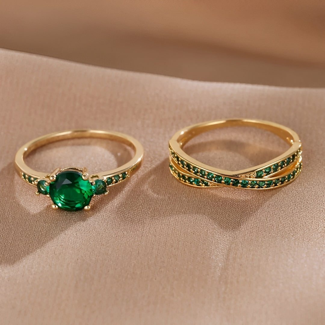 Ivy – Ring-Set mit grünen Kristallen