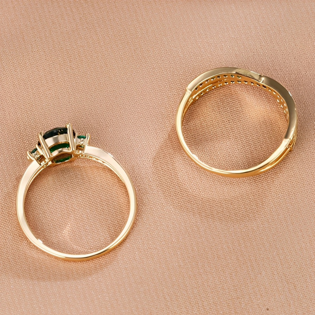 Ivy – Ring-Set mit grünen Kristallen
