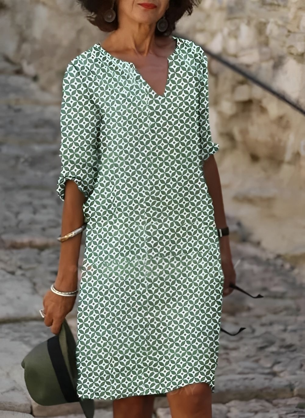 Kristina - Elegantes Midi-Kleid mit halblangen Ärmeln für Frauen