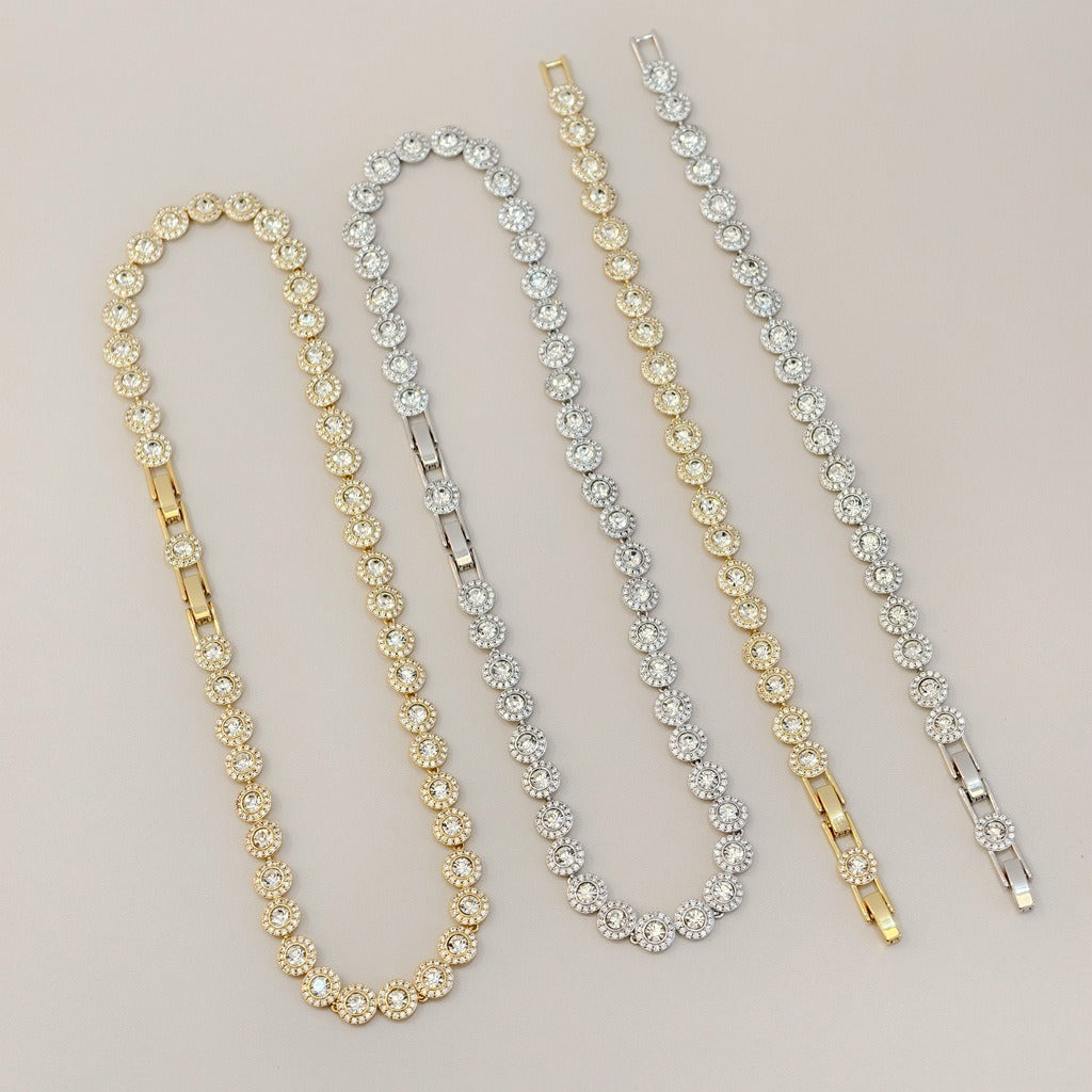 Victoria – Kette und Armband mit schimmerndem runden Knopf
