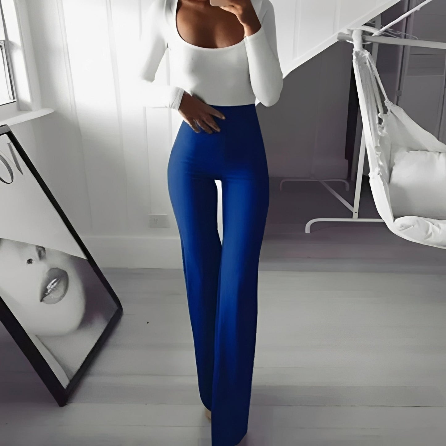 Jennifer - Ausgestellte, lässige und elastische Hose mit hoher Taille für Frauen