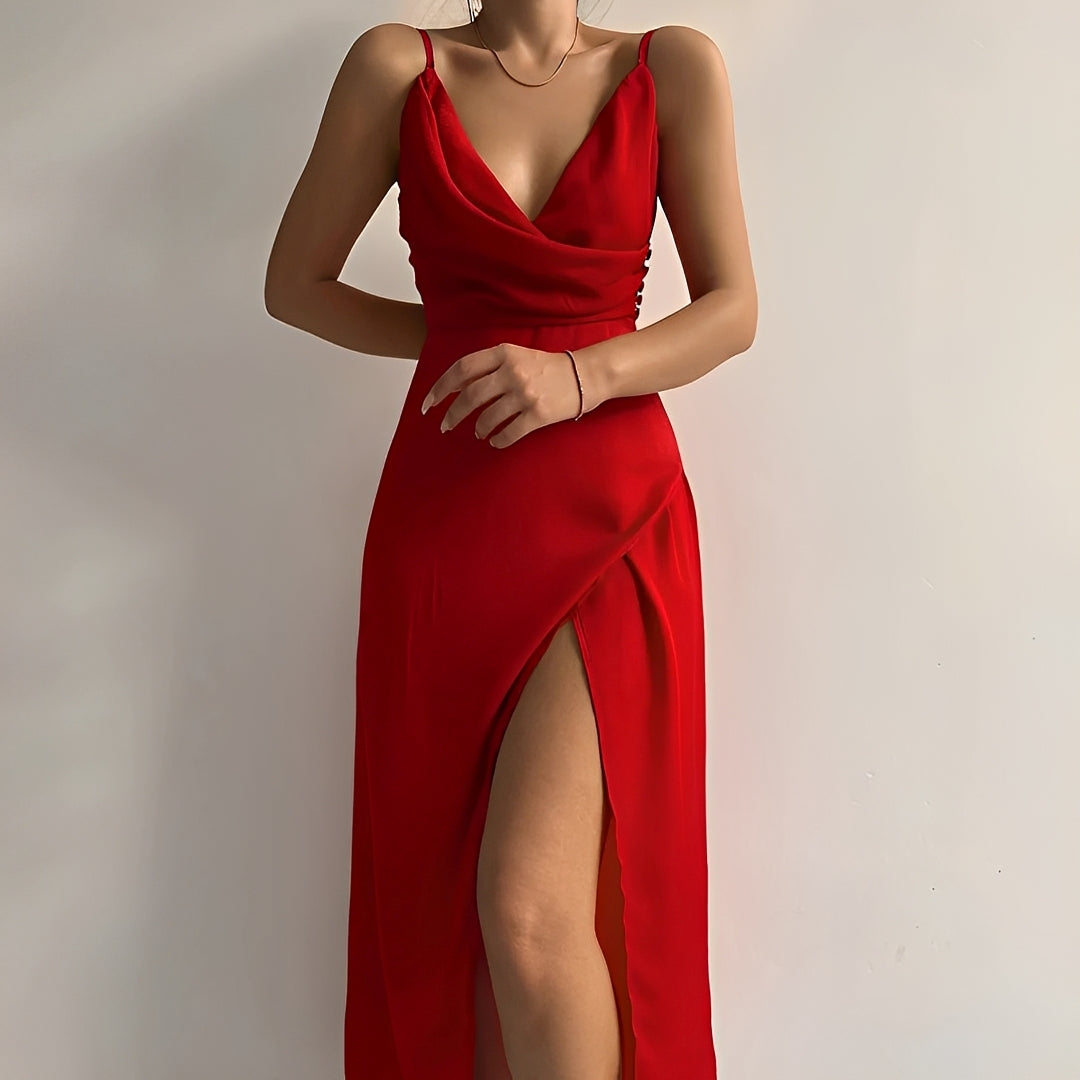 Angela - Elegantes Kleid mit Trägern und Schlitz für Frauen