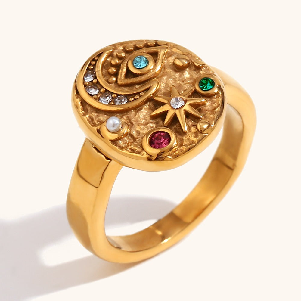 Solenya – Kristallring in Gold mit Sonnen-Mond-Design