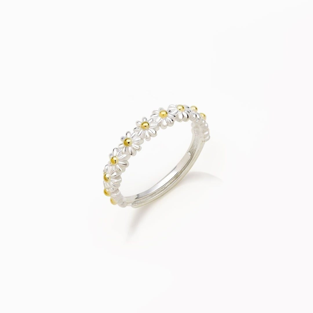 Dahliana – Ring mit Margerite aus verstellbarem Silber und handbemaltem Emaille