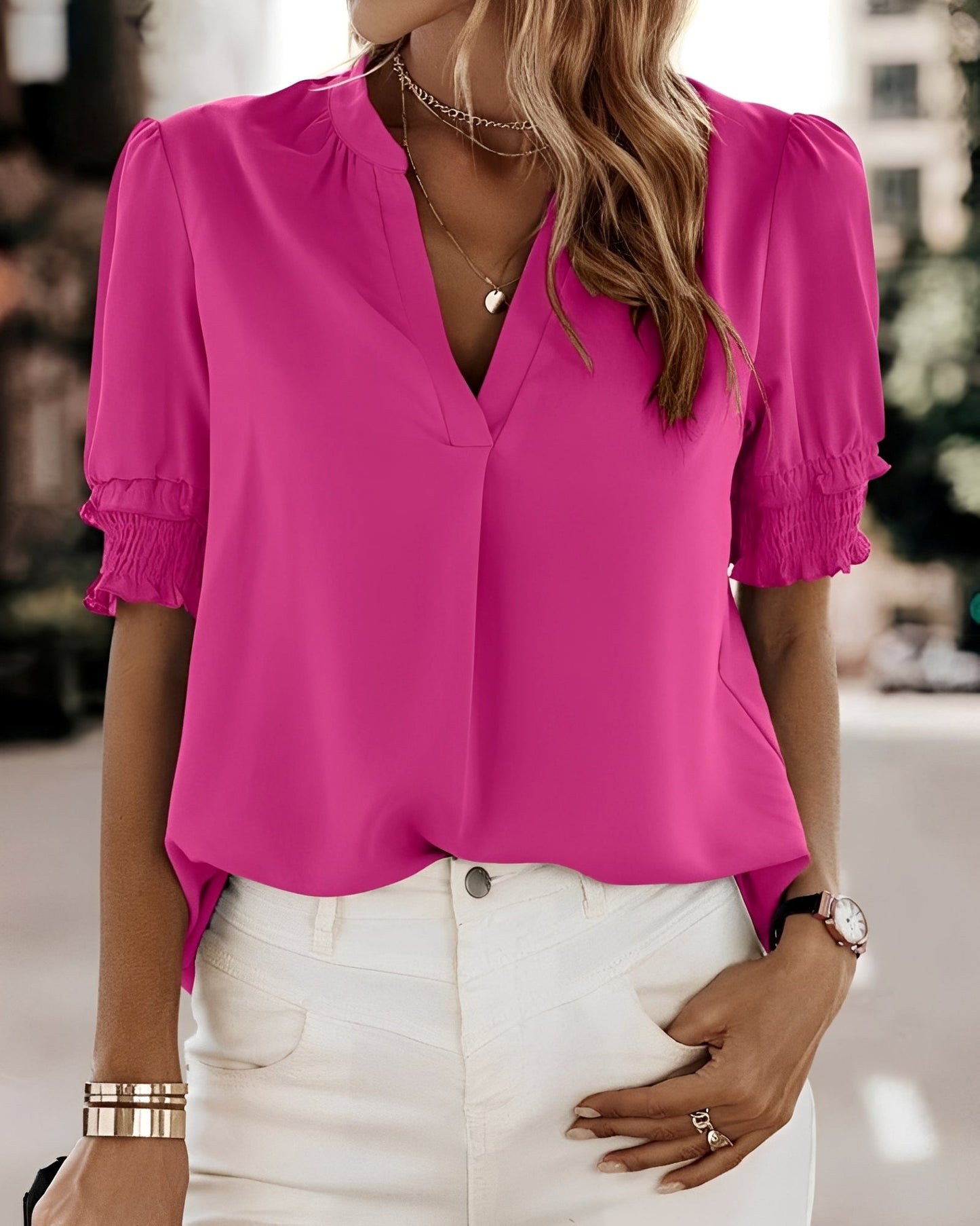 Amanda - Elegante Bluse mit kurzen Ärmeln für Frauen