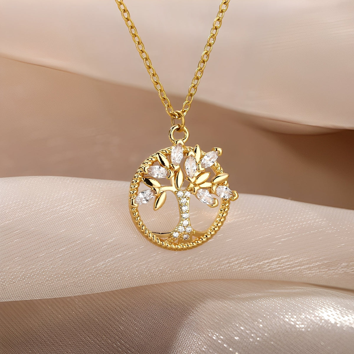 Toshi – Halskette Lebensbaum aus Gold mit Zirkonia