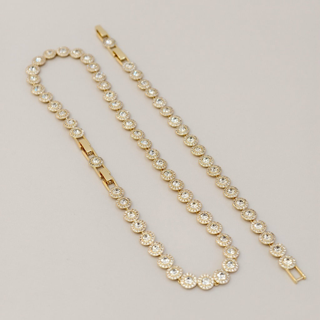 Victoria – Kette und Armband mit schimmerndem runden Knopf