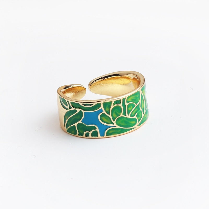 Kamille – Großer Camille-Ring mit blauem Blattdesign