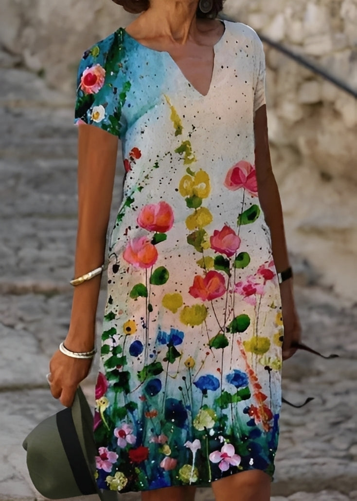 Kristina - Elegantes Blumenkleid mit kurzen Ärmeln für Frauen