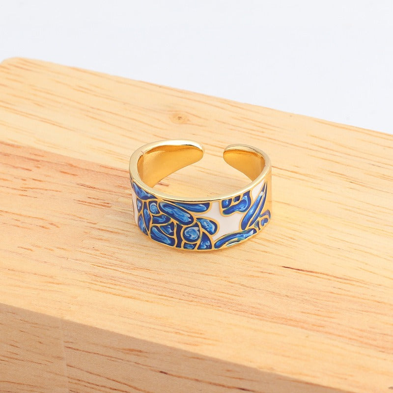 Kamille – Großer Camille-Ring mit blauem Blattdesign