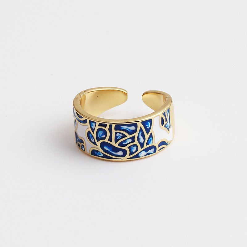 Kamille – Großer Camille-Ring mit blauem Blattdesign