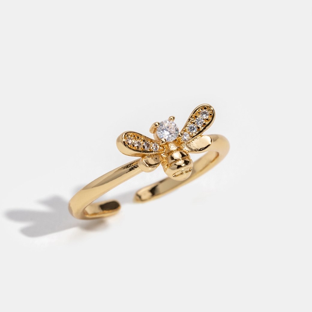 Laila - Ring mit Kristall und Goldbiene