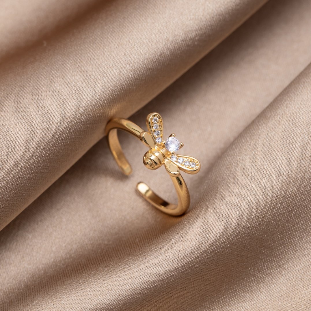 Laila - Ring mit Kristall und Goldbiene