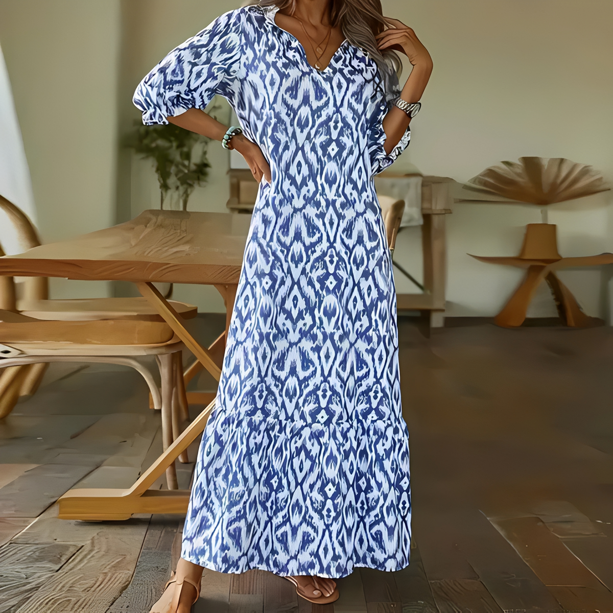 Zaynab - Elegantes Sommerkleid mit V-Ausschnitt für Frauen