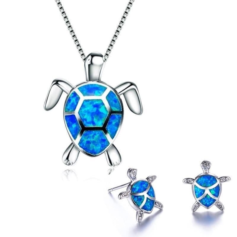 Kailea – Schmuckset mit Opal-Schildkröte und Silber (Halskette + Ohrringe)