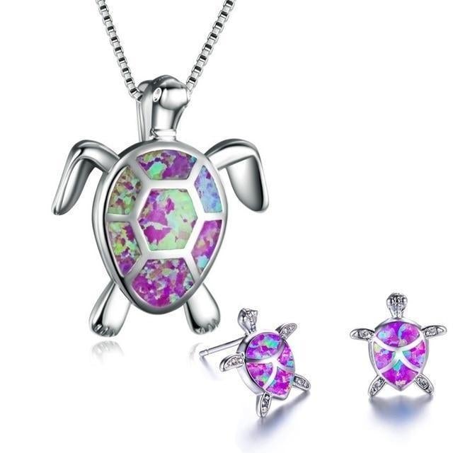 Kailea – Schmuckset mit Opal-Schildkröte und Silber (Halskette + Ohrringe)