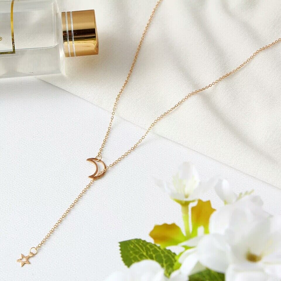 Lariat-Halskette mit Mond und Stern