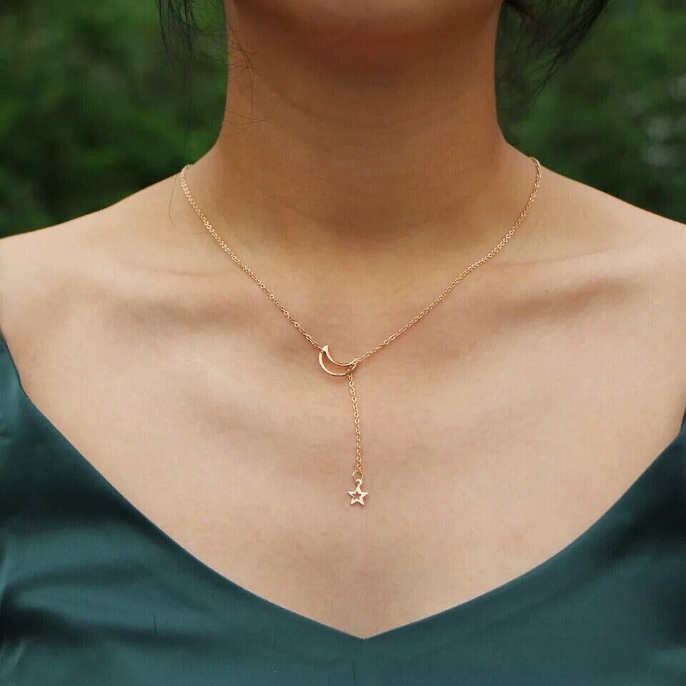 Lariat-Halskette mit Mond und Stern